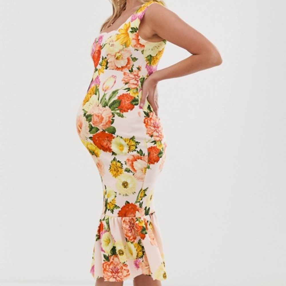 ASOS Maternity Square neck scallop floral print
